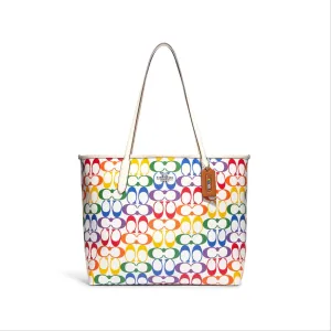 Coach City Tote In Rainbow Signature Canvas