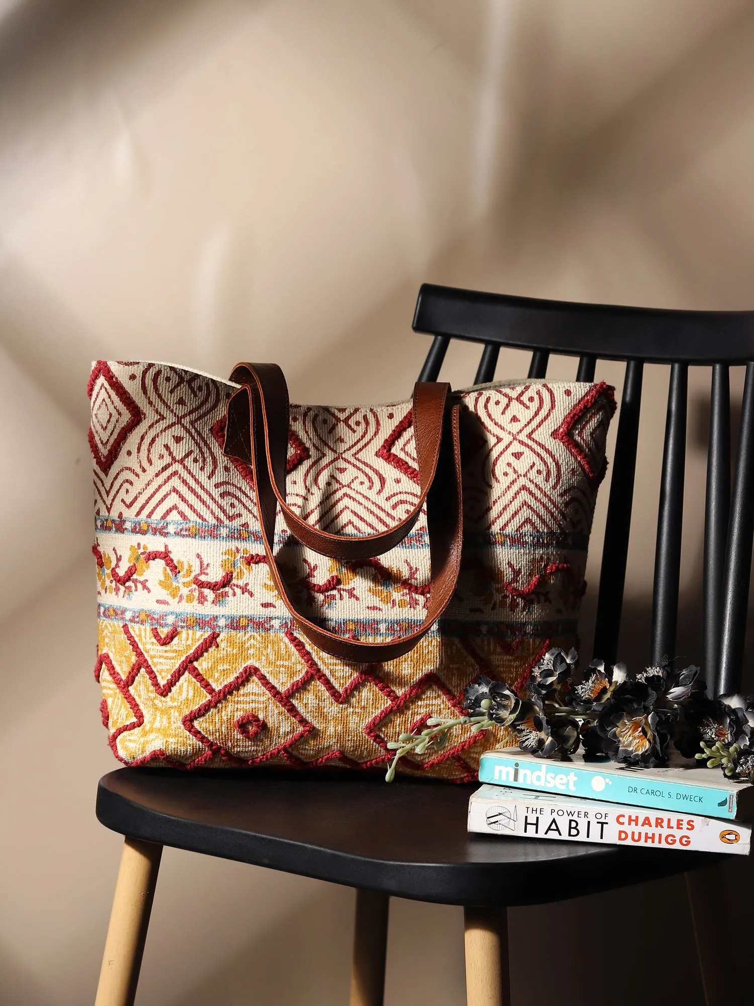 YIBING - HAND BLOCK COTTON PRINTED TOTE BAG